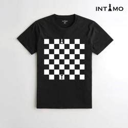 تيشيرت رجالي تصميم رقعة شطرنج لون أسود