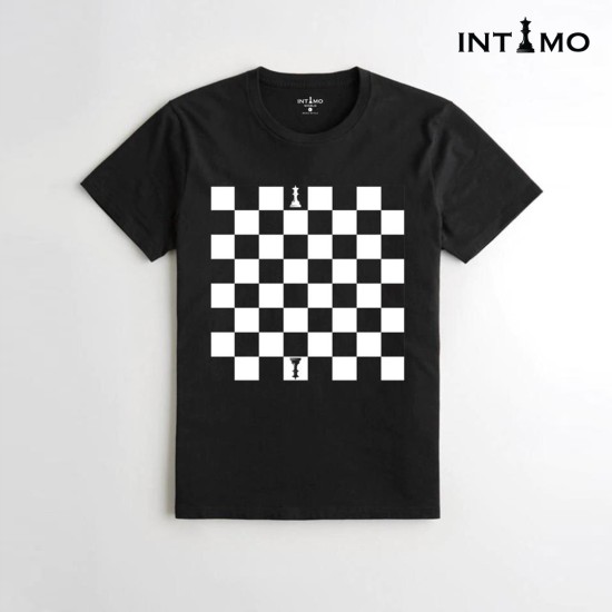 تيشيرت رجالي تصميم رقعة شطرنج لون أسود