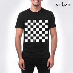 تيشيرت رجالي تصميم رقعة شطرنج لون أسود
