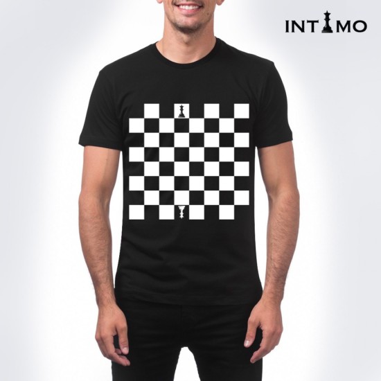 تيشيرت رجالي تصميم رقعة شطرنج لون أسود