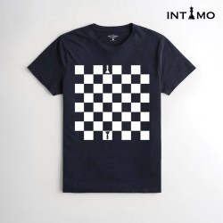 تيشيرت رجالي تصميم رقعة شطرنج لون كحلي