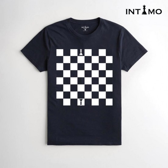 تيشيرت رجالي تصميم رقعة شطرنج لون كحلي