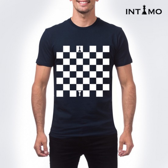تيشيرت رجالي تصميم رقعة شطرنج لون كحلي