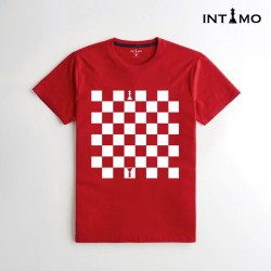 تيشيرت رجالي تصميم رقعة شطرنج لون أحمر