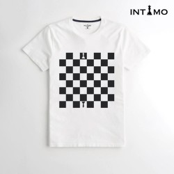 تيشيرت رجالي تصميم رقعة شطرنج لون أبيض
