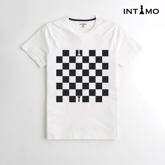 تيشيرت رجالي تصميم رقعة شطرنج لون أبيض
