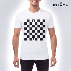 تيشيرت رجالي تصميم رقعة شطرنج لون أبيض