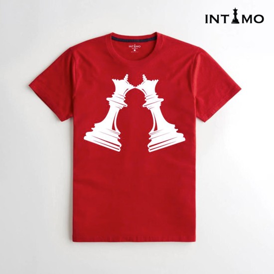 تيشيرت رجالي تصميم قطع شطرنج لون أحمر