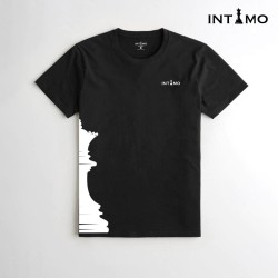 تيشيرت رجالي تصميم كلاسيك مع طباعة من الجنب - أسود