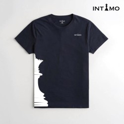 تيشيرت رجالي تصميم كلاسيك مع طباعة من الجنب - كحلي