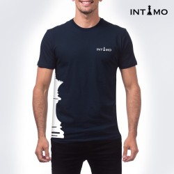 تيشيرت رجالي تصميم كلاسيك مع طباعة من الجنب - كحلي