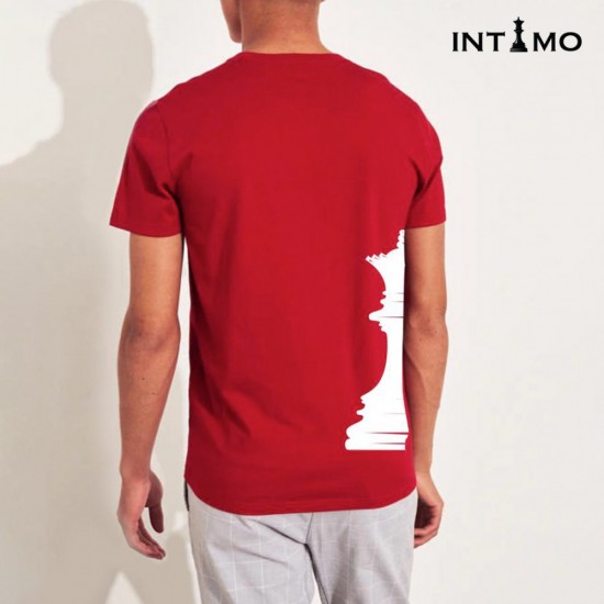 تيشيرت رجالي تصميم كلاسيك مع طباعة من الجنب - أحمر