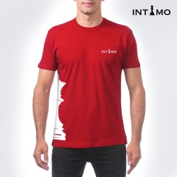 تيشيرت رجالي تصميم كلاسيك مع طباعة من الجنب - أحمر