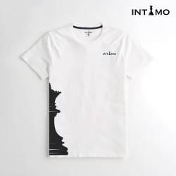 تيشيرت رجالي تصميم كلاسيك مع طباعة من الجنب - أبيض