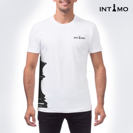 تيشيرت رجالي تصميم كلاسيك مع طباعة من الجنب - أبيض