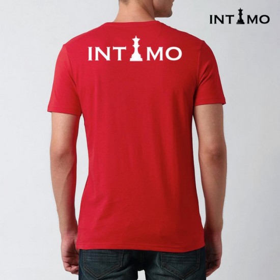 تيشيرت رجالي تصميم كلاسيك مع طباعة من الخلف - أحمر