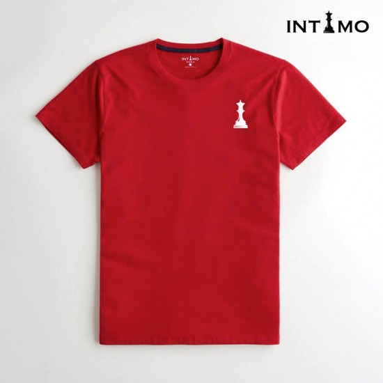 تيشيرت رجالي تصميم كلاسيك مع طباعة من الخلف - أحمر