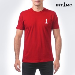 تيشيرت رجالي تصميم كلاسيك مع طباعة من الخلف - أحمر