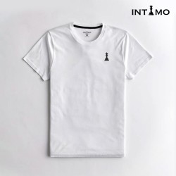 تيشيرت رجالي تصميم كلاسيك مع طباعة من الخلف - أبيض