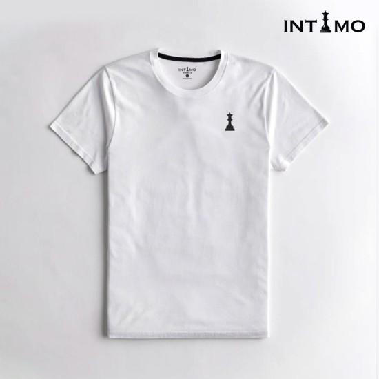 تيشيرت رجالي تصميم كلاسيك مع طباعة من الخلف - أبيض