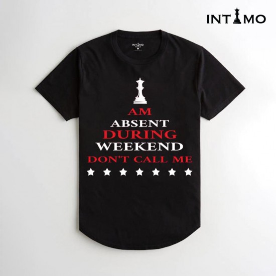 تيشيرت رجالي تصميم دائري الأطراف - أسود