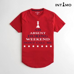 تيشيرت رجالي تصميم دائري الأطراف - أحمر