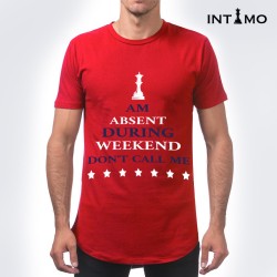 تيشيرت رجالي تصميم دائري الأطراف - أحمر