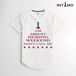 تيشيرت رجالي تصميم دائري الأطراف - أبيض