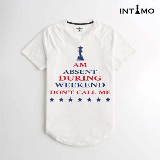 تيشيرت رجالي تصميم دائري الأطراف - أبيض