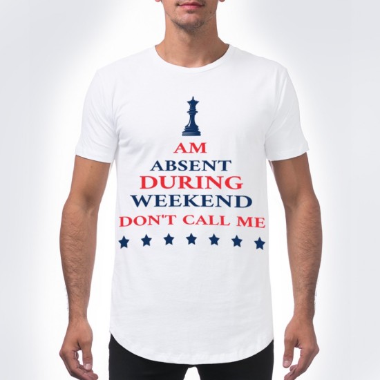 تيشيرت رجالي تصميم دائري الأطراف - أبيض