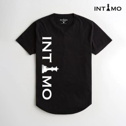 تيشيرت رجالي تصميم دائري الأطراف طباعة جانبية - أسود