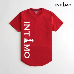 تيشيرت رجالي تصميم دائري الأطراف طباعة جانبية - أحمر