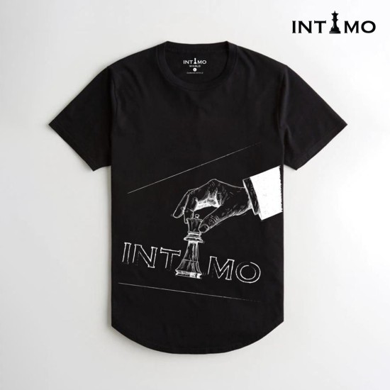 تيشيرت رجالي تصميم دائري الأطراف طباعة كبيرة - أسود