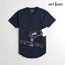 تيشيرت رجالي تصميم دائري الأطراف طباعة كبيرة - كحلي