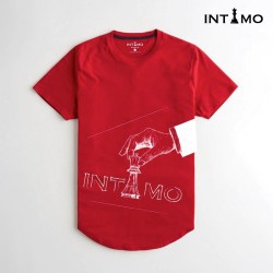 تيشيرت رجالي تصميم دائري الأطراف طباعة كبيرة - أحمر