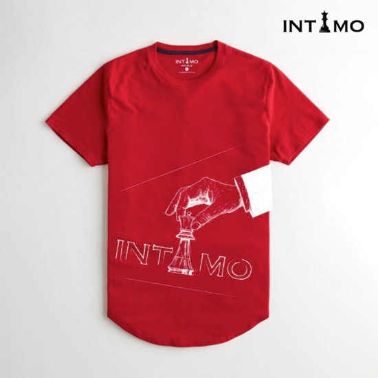 تيشيرت رجالي تصميم دائري الأطراف طباعة كبيرة - أحمر