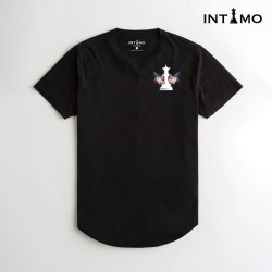 تيشيرت رجالي تصميم دائري الأطراف طباعة من الخلف - أسود