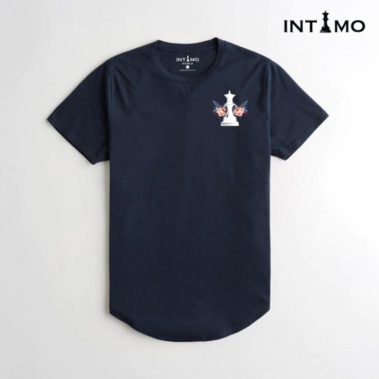 تيشيرت رجالي تصميم دائري الأطراف طباعة من الخلف - كحلي