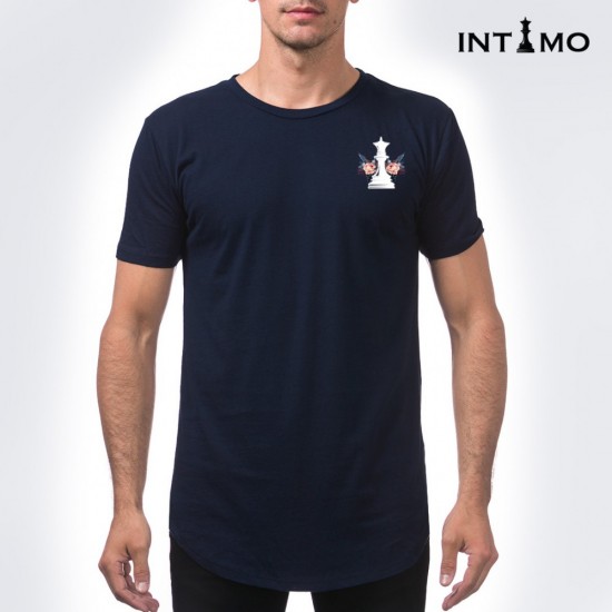 تيشيرت رجالي تصميم دائري الأطراف طباعة من الخلف - كحلي