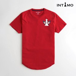 تيشيرت رجالي تصميم دائري الأطراف  طباعة من الخلف - أحمر