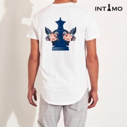 تيشيرت رجالي تصميم دائري الأطراف طباعة من الخلف - أبيض