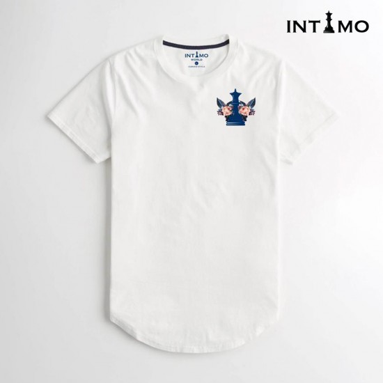 تيشيرت رجالي تصميم دائري الأطراف طباعة من الخلف - أبيض